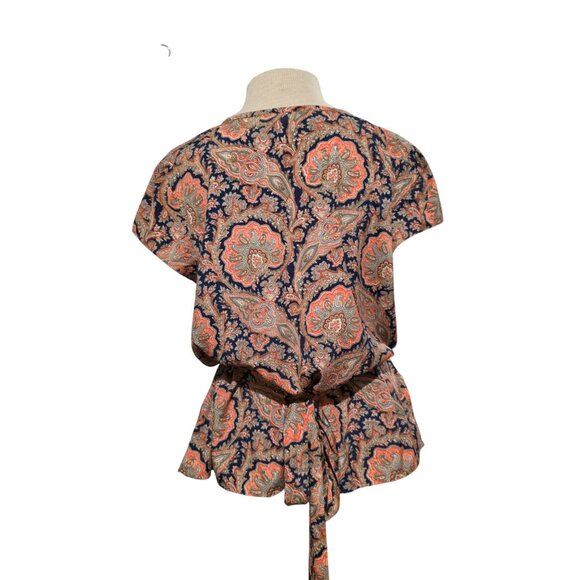 Tommy Hilfiger Womens Paisley Peplum Top Large Tie Back Belted Boho Chic Western - Picture 5 of 12